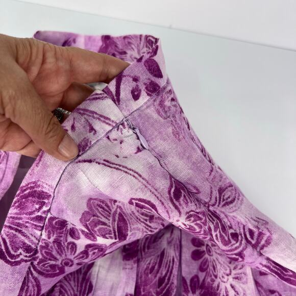 NEW J Jill 10 Women's 100% Linen Flowy Full Maxi Skirt Lined Purple Floral - Picture 7 of 12